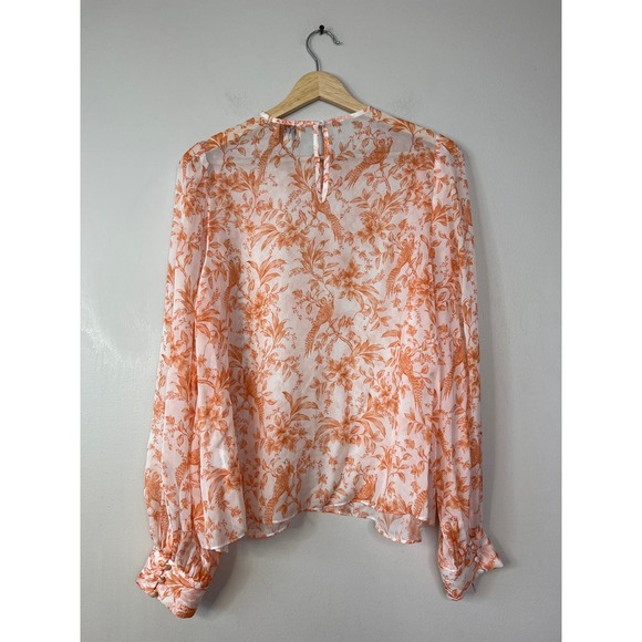 NEW Cami NYC Analys Long Sleeves Papaya Toile Orange and White Blouse Top - Picture 6 of 7